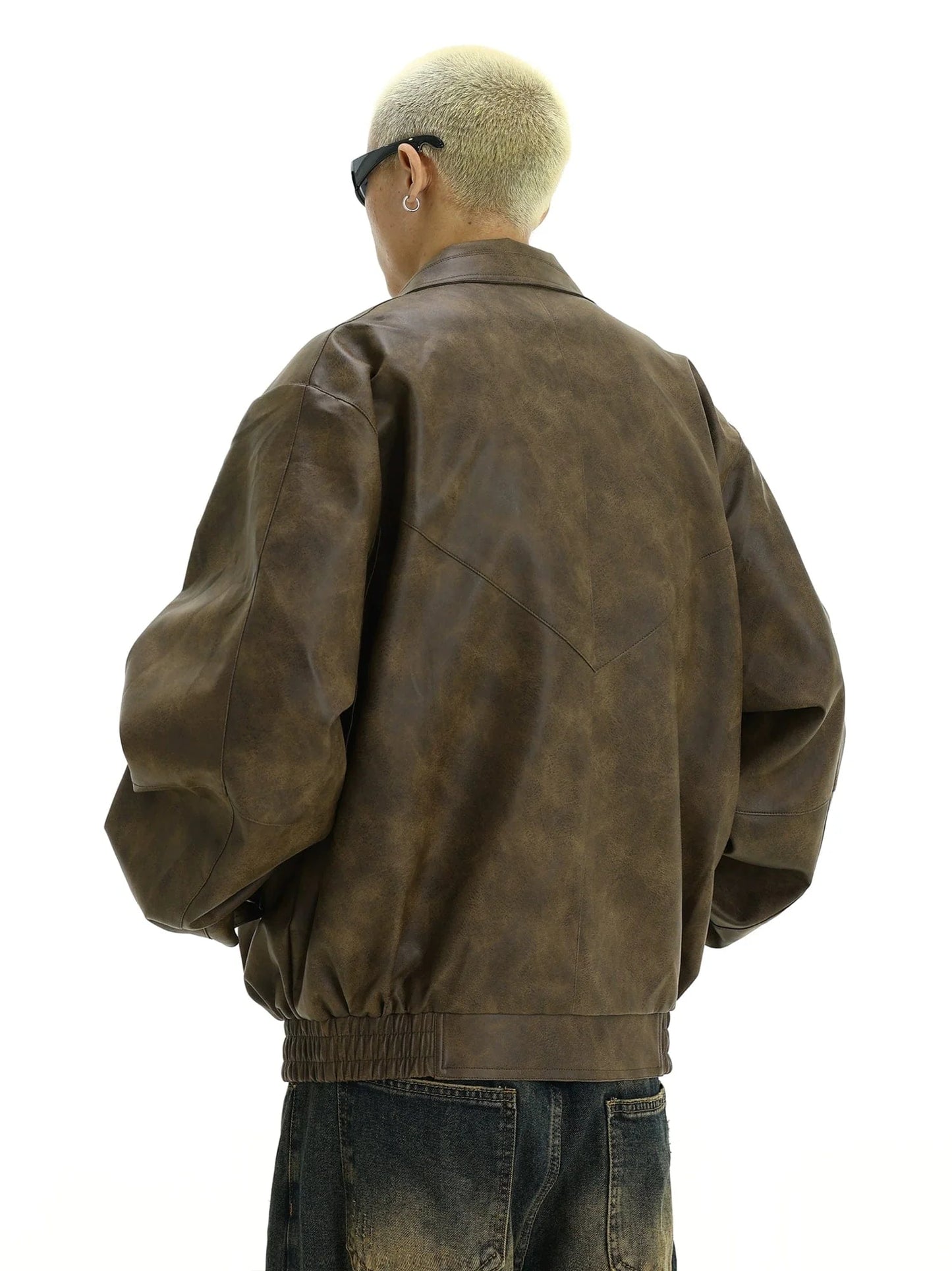 Brown Leather Zip-Up Jacket